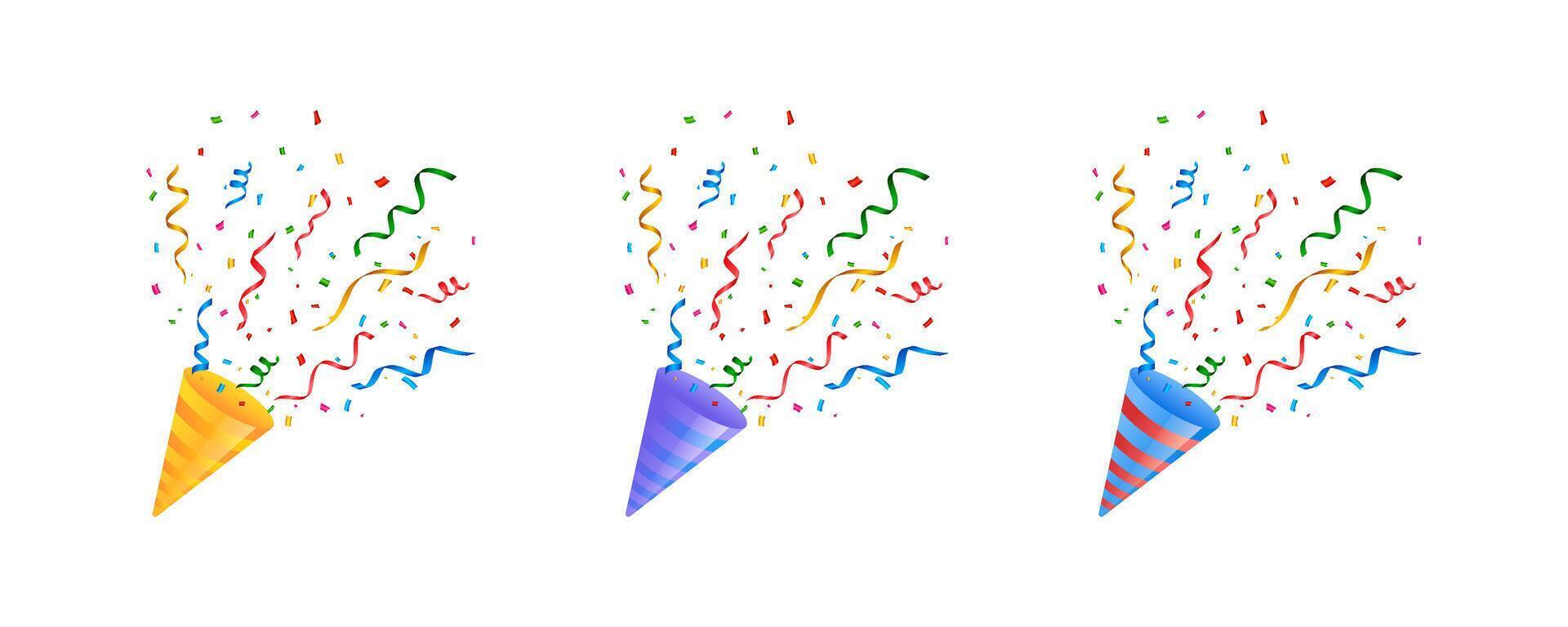 Confetti firecracker multicolor illustration. Holiday petard cracker set. vector