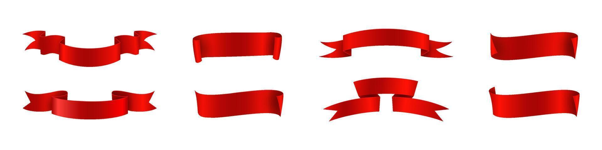 Red ribbon banner set. Elegant vintage flags collection. vector