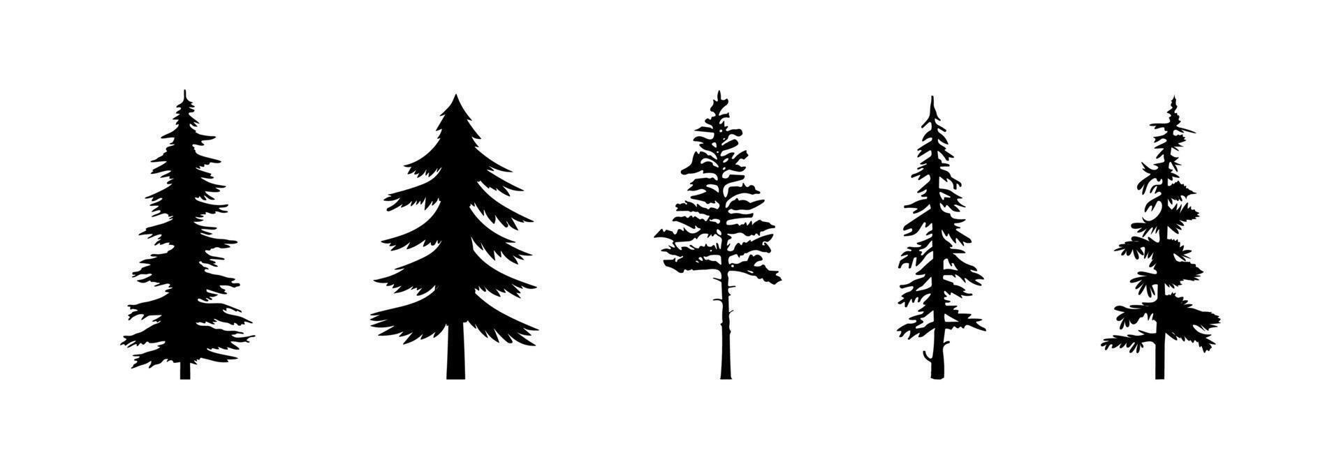 Pineree silhouette set. Trees flat black collection. vector