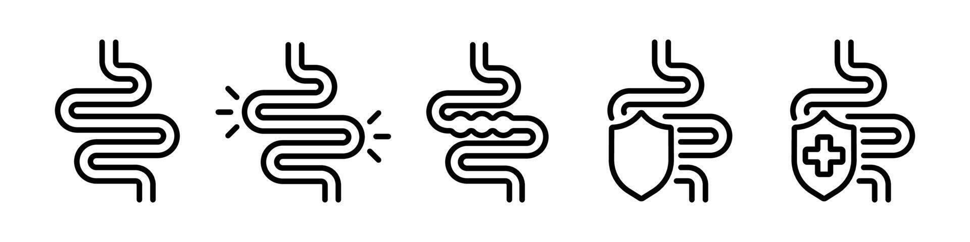 Stomach icons. Digestion icons. Diet icons. Diarrhea icon set. Stomach diarrhea symbols. Intestine digestive system symbol. vector