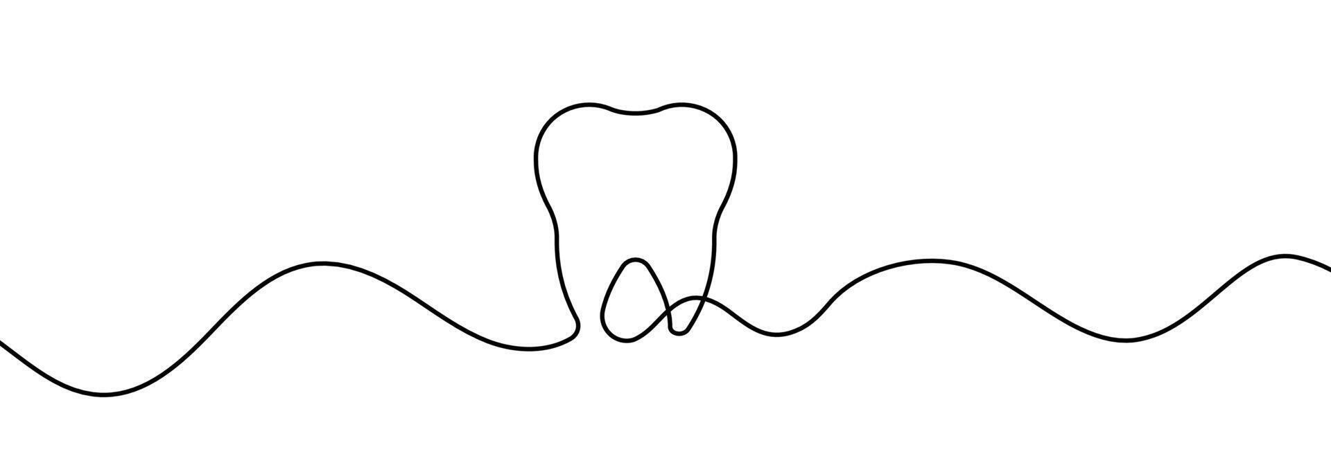 Continuous line drawing of tooth. One continuous line tooth. Continuous line drawing of tooth. Tooth linear icon. vector