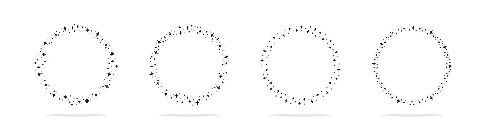 Sparkling stars circles. Sparkle star circle frame set. Wreath ring stardust border. vector