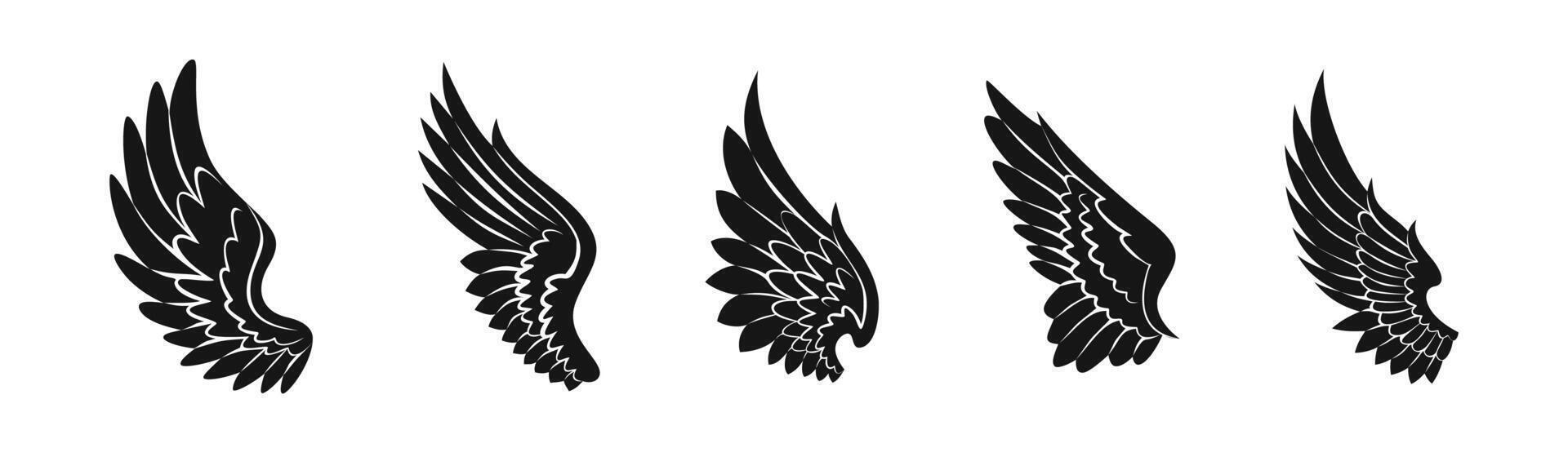 Bird wings silhouette set. Wing flat illustration. vector