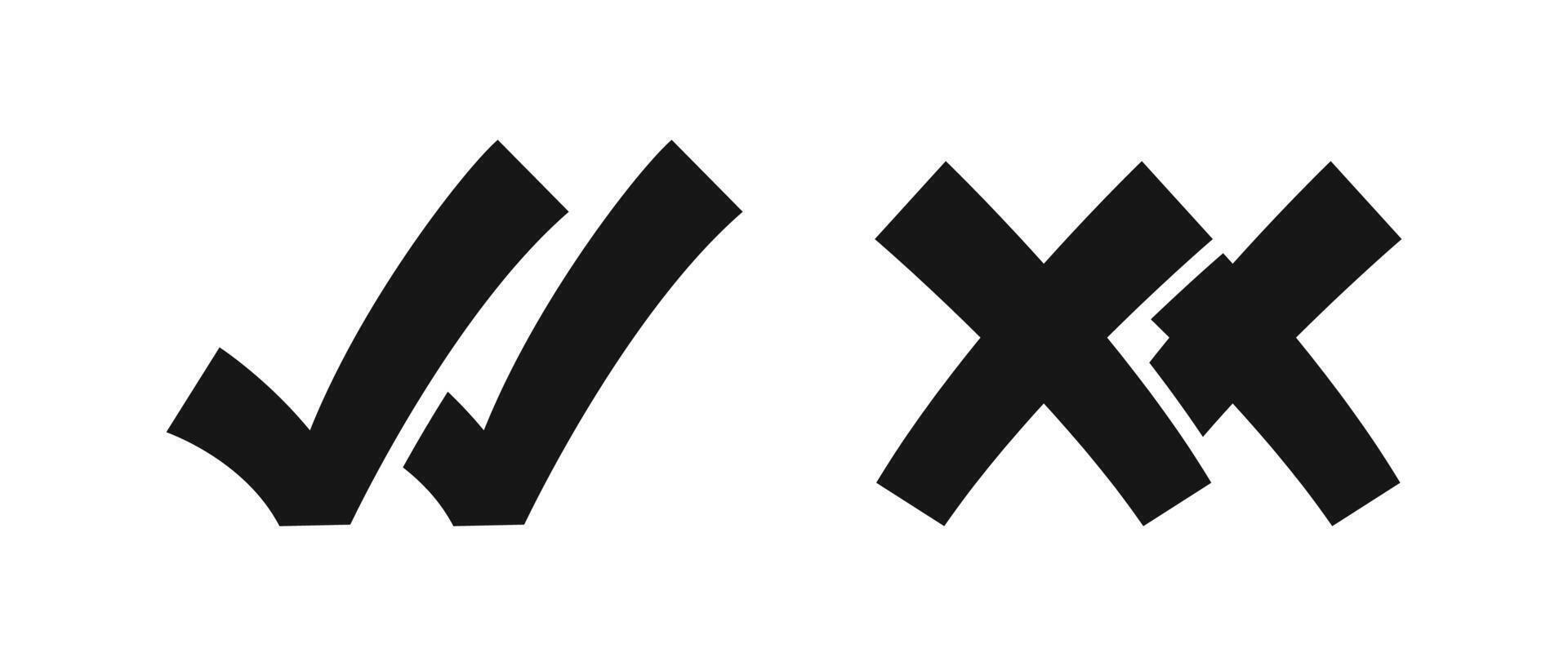 Double checkmark and cross icon set. Correct and wrong icons. vector