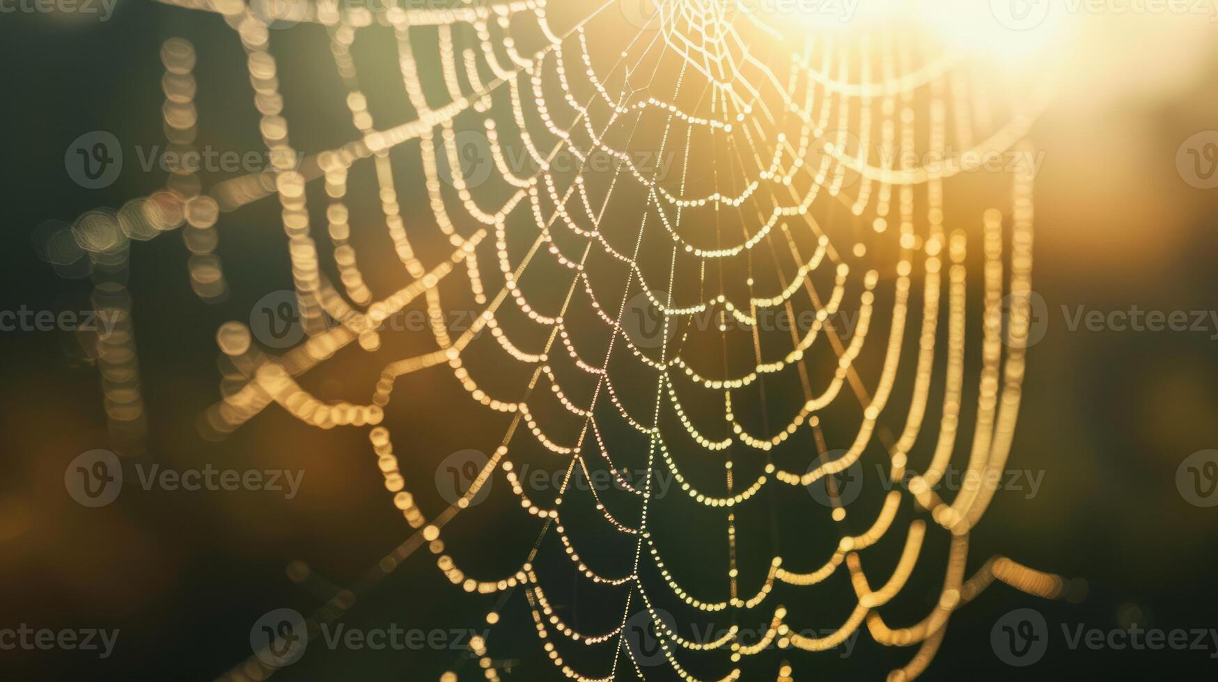 Golden hour spiderweb. A spider web glistening with morning dew, illuminated by the warm glow of the rising sun. photo