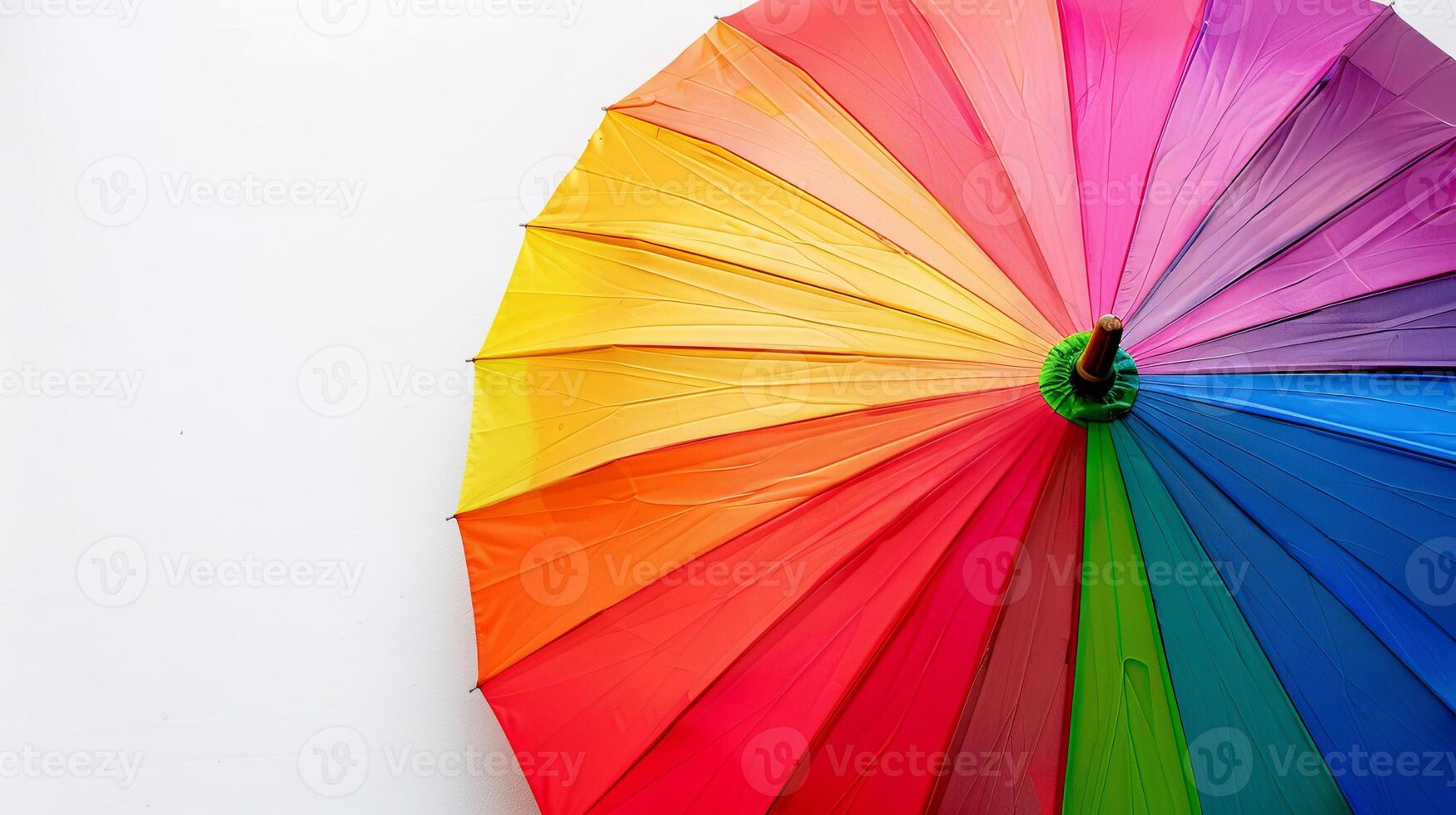 Rainbow umbrella on white background. Vibrant rainbow umbrella against a clean white background, perfect for themes of color, diversity, and weather protection. photo
