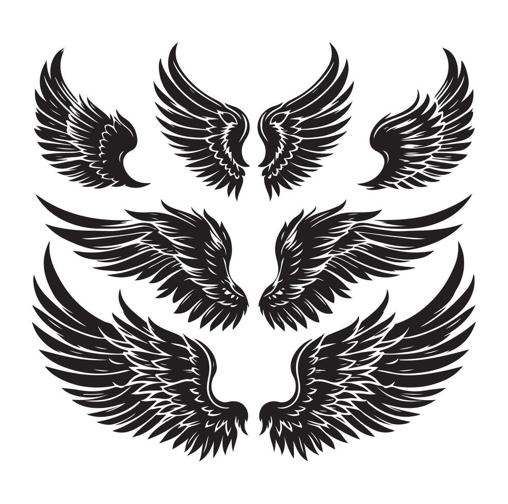 Wings silhouette set vector