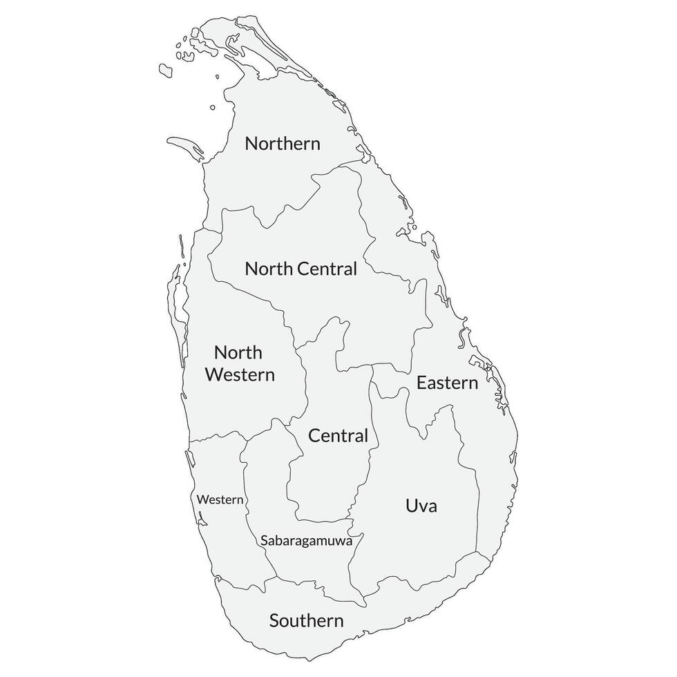 Sri Lanka map. Map of Sri Lanka in nine main regions vector