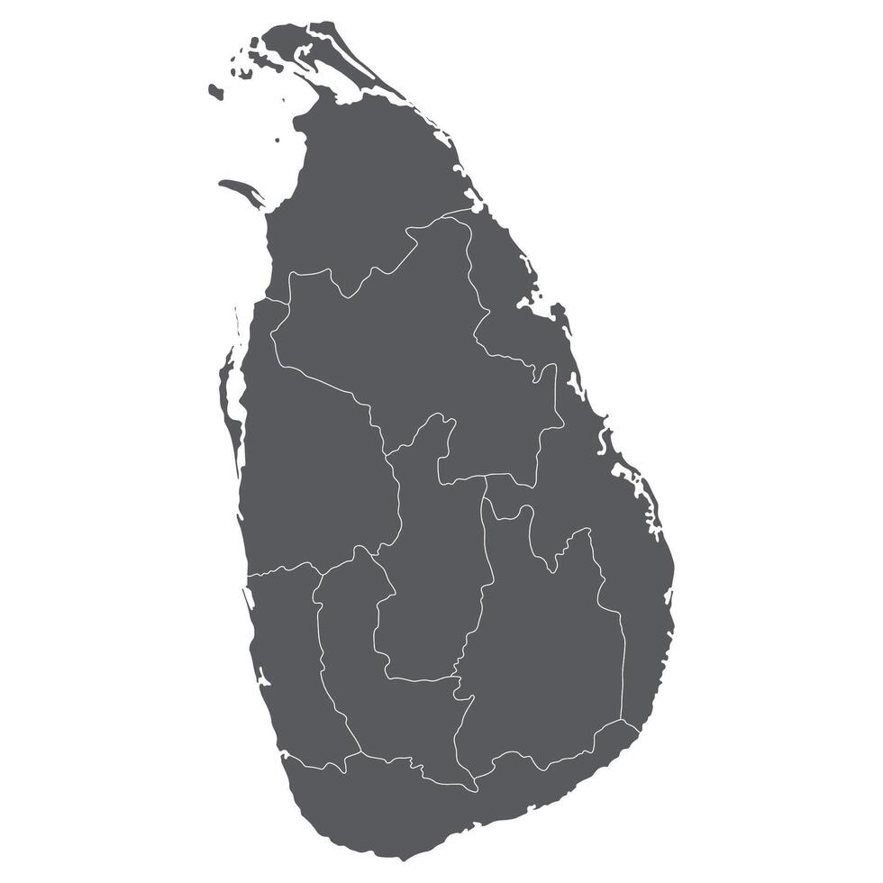Sri Lanka map. Map of Sri Lanka in nine main regions in grey color vector