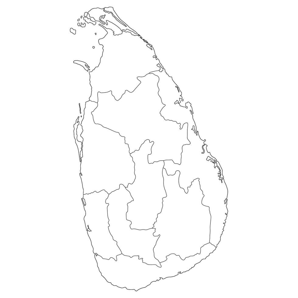 Sri Lanka map. Map of Sri Lanka in nine main regions in white color vector