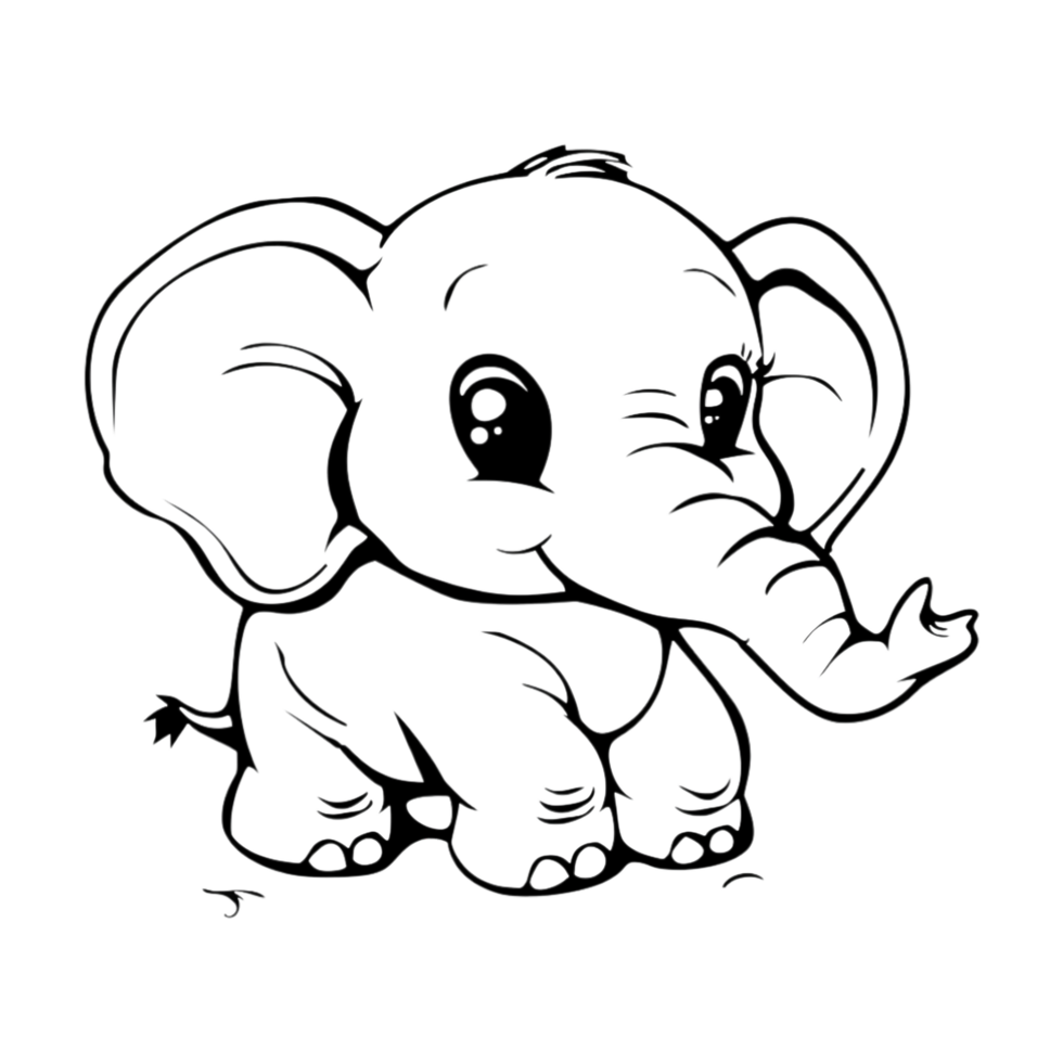 Cute Elephant Sketch Art on Transparent Background png