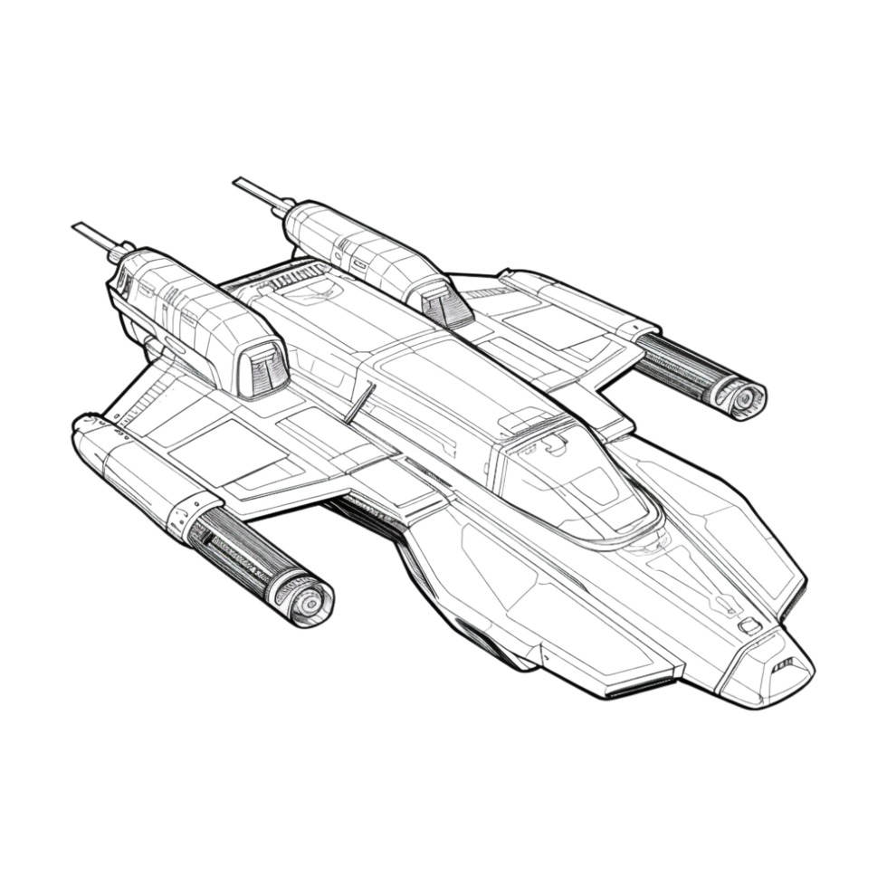 Futuristic Space Ship Sketch Art on Transparent Background png