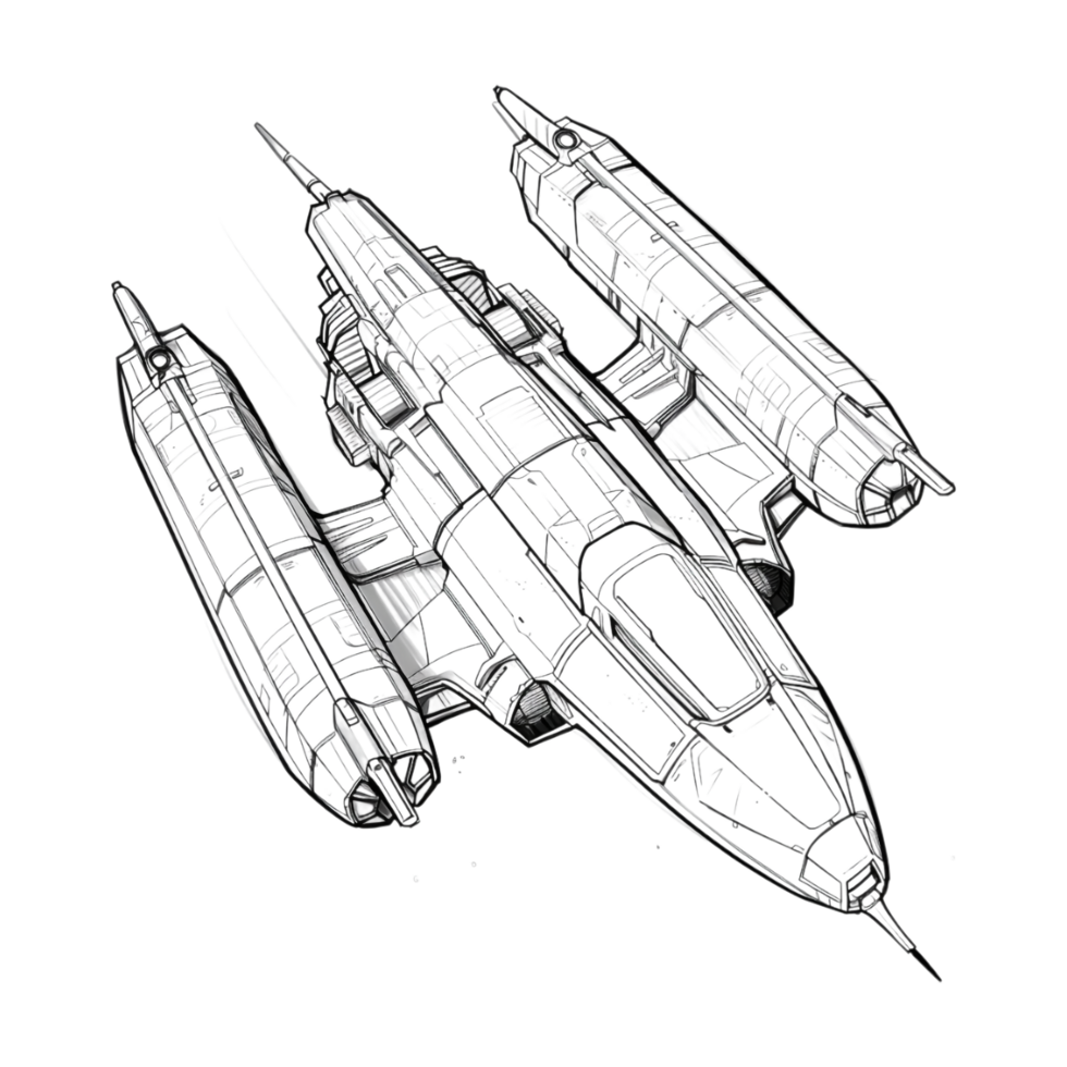 Futuristic Space Ship Sketch Art on Transparent Background png