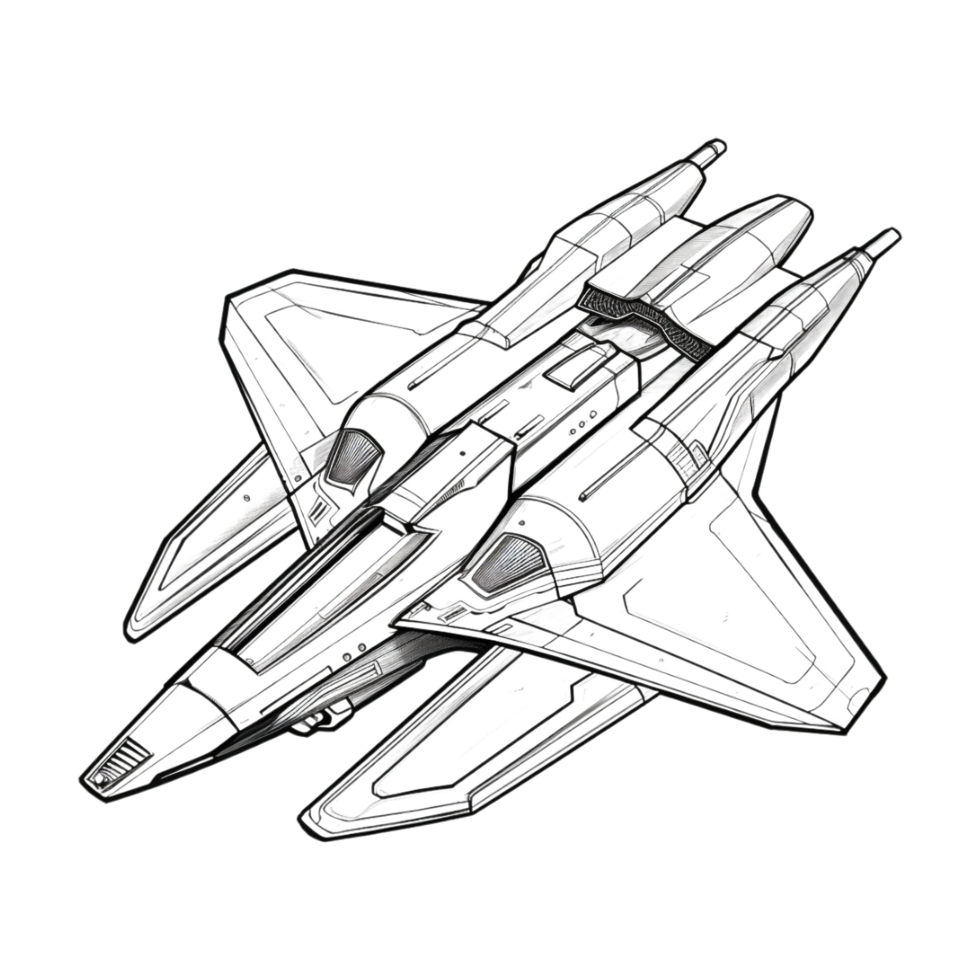 Futuristic Space Ship Sketch Art on Transparent Background png