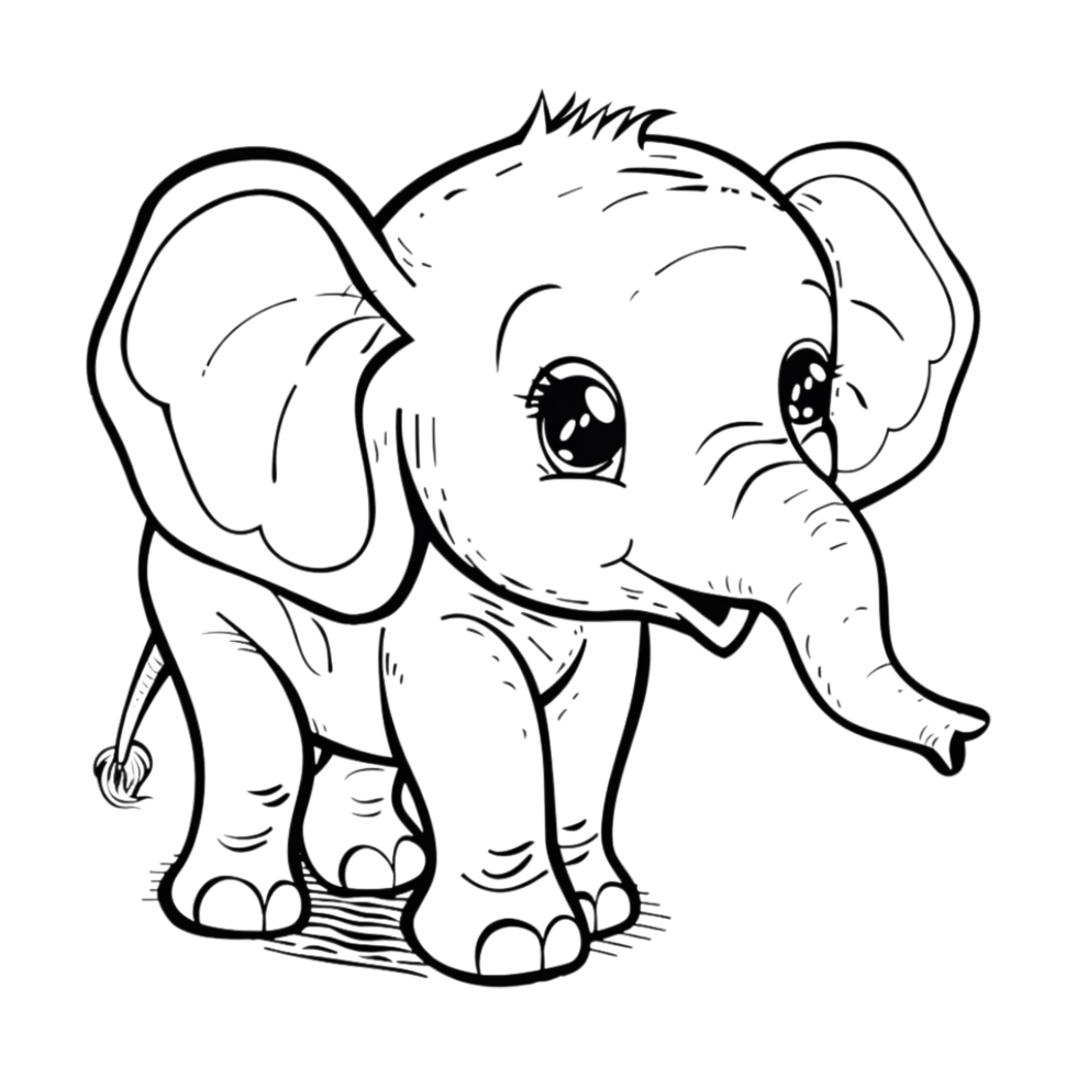 Cute Elephant Sketch Art on Transparent Background png