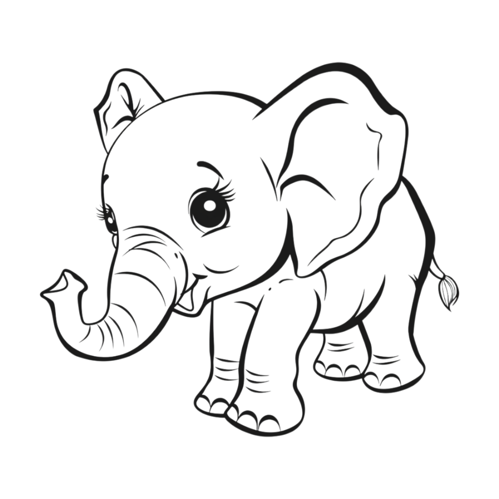 Cute Elephant Sketch Art on Transparent Background png