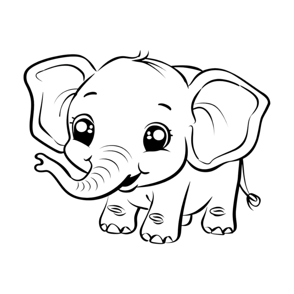 Cute Elephant Sketch Art on Transparent Background png