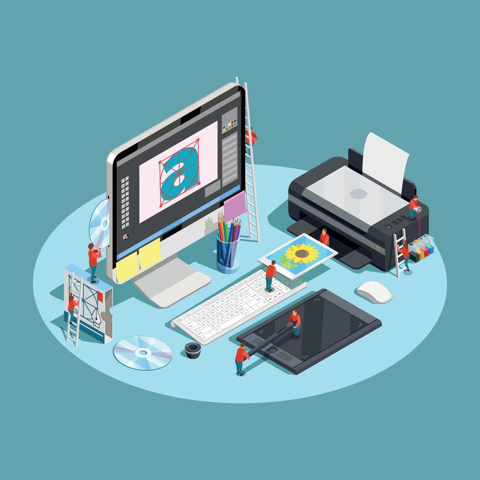 Graphic design and graphic designer isometric vector