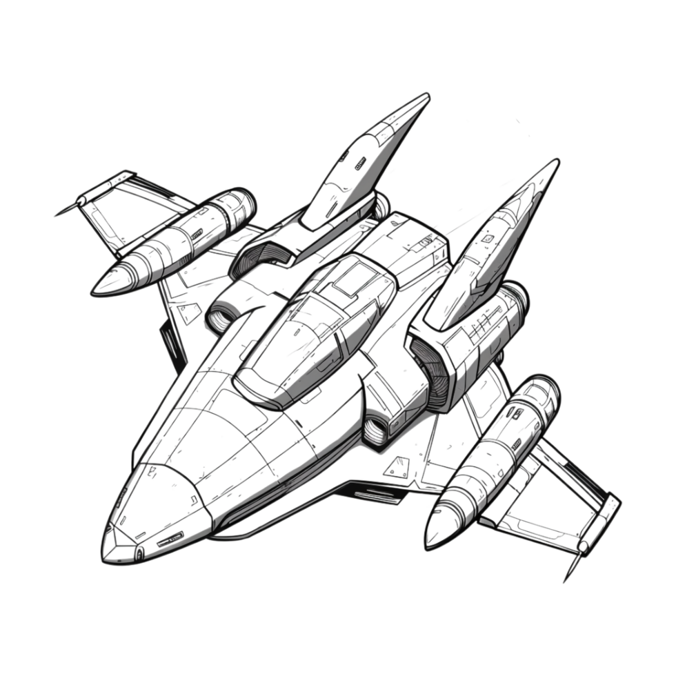 Futuristic Space Ship Sketch Art on Transparent Background png