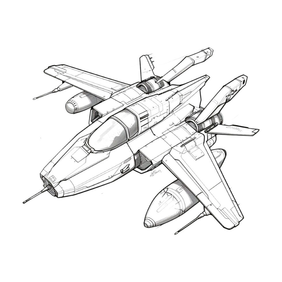 Futuristic Space Ship Sketch Art on Transparent Background png