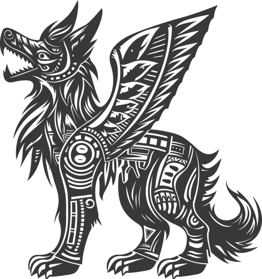 tribal animal using Aztecs style design with engraving style vector