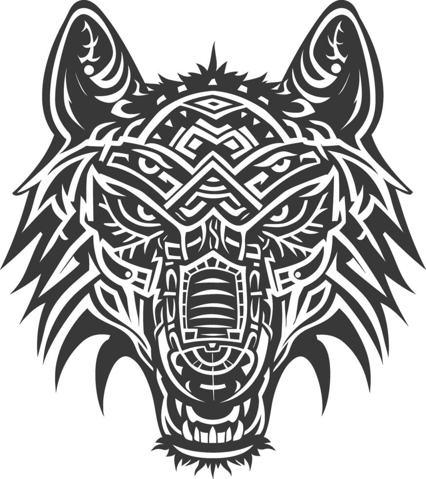 tribal animal head using Aztecs style design with engraving style vector