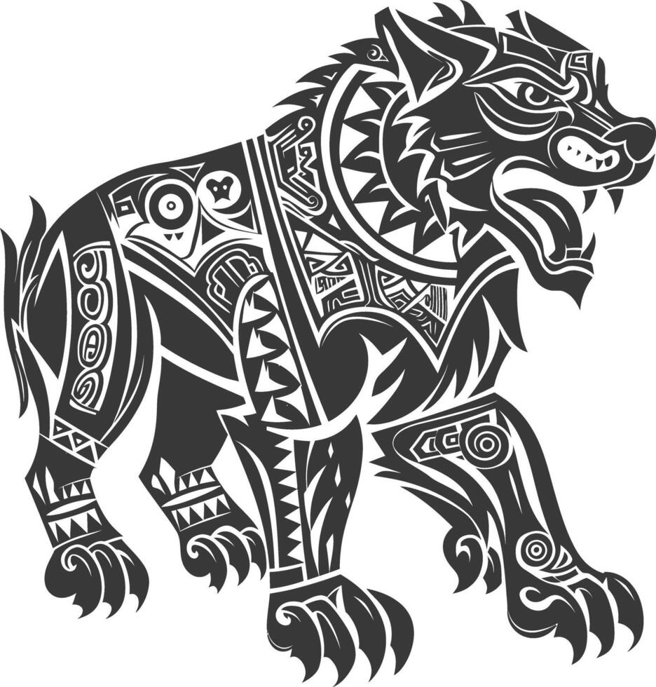 tribal animal using Aztecs style design with engraving style vector