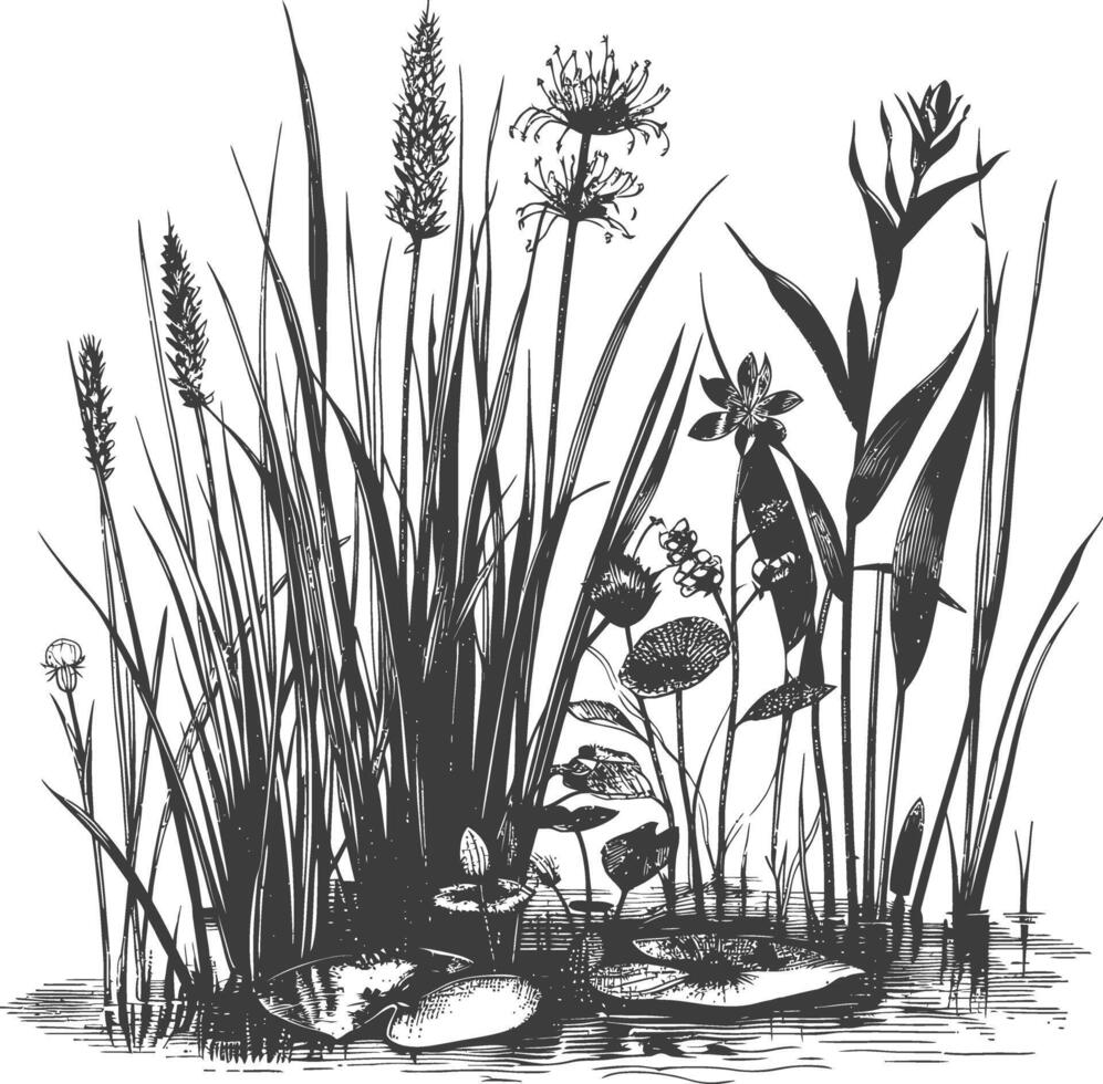 swamp coastal plants with engraving style vector
