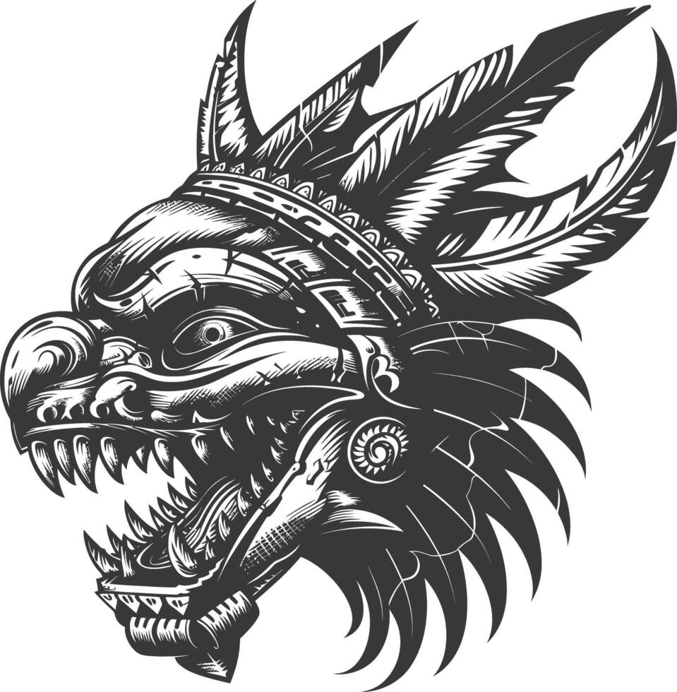 tribal animal head Aztecs style design with engraving style vector