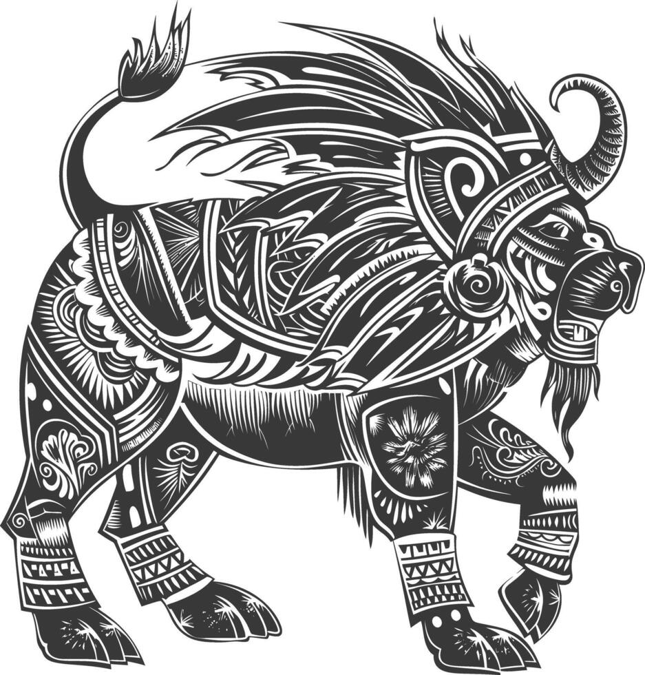 tribal animal using Aztecs style design with engraving style vector