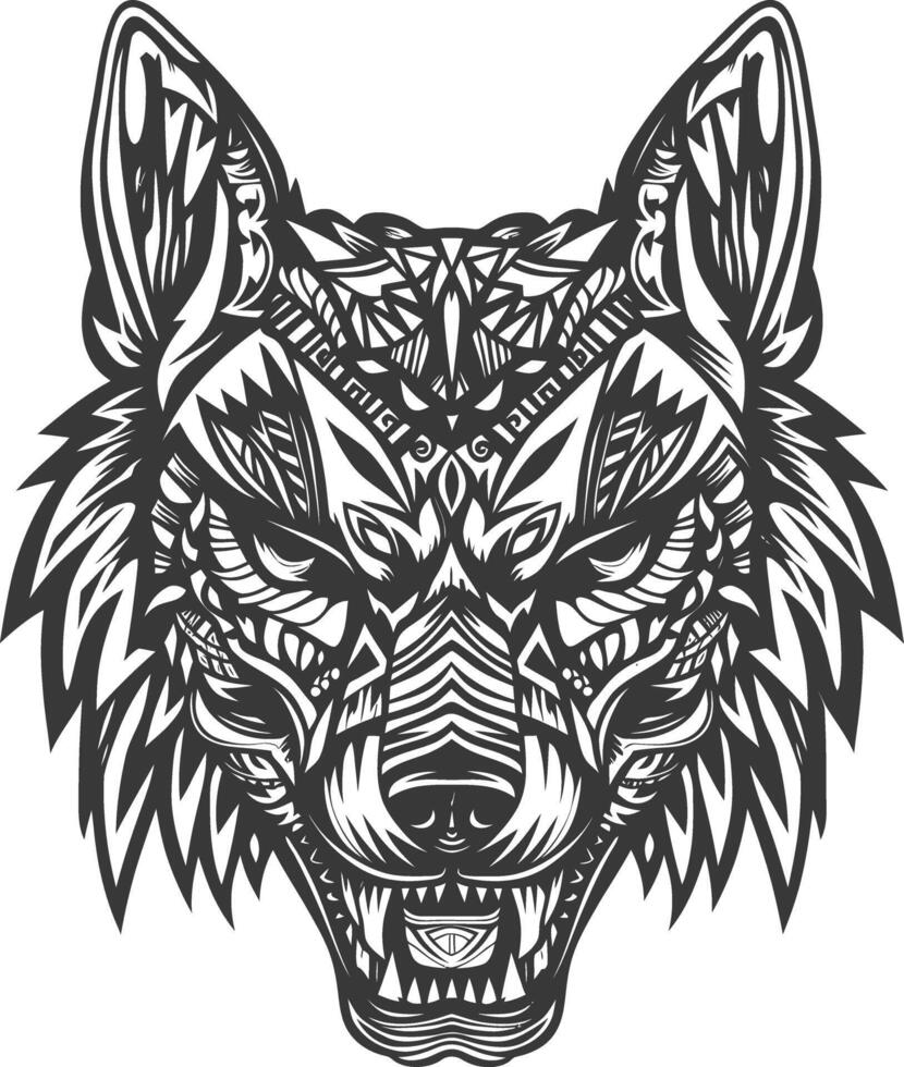 tribal animal head using Aztecs style design with engraving style vector