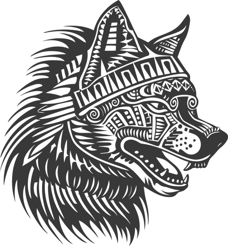 tribal animal head using Aztecs style design with engraving style vector