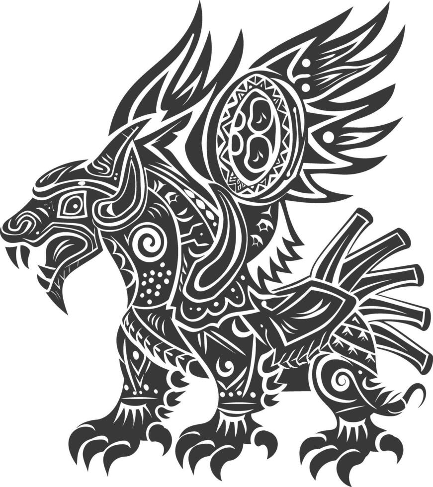 tribal animal using Aztecs style design with engraving style vector