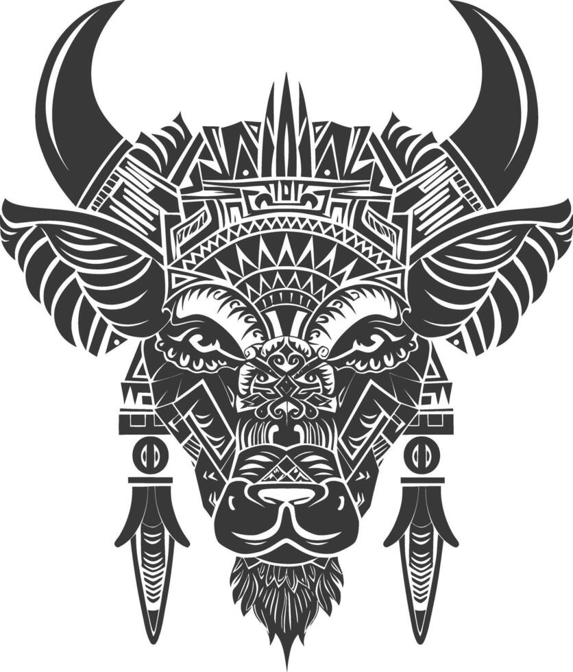 tribal animal head using Aztecs style design with engraving style vector