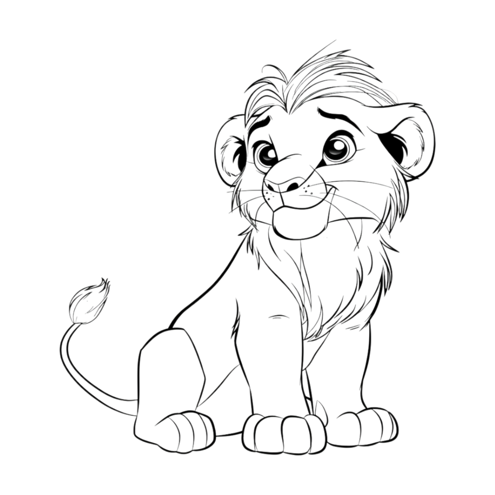 Cute Lion Sketch Art on Transparent Background png
