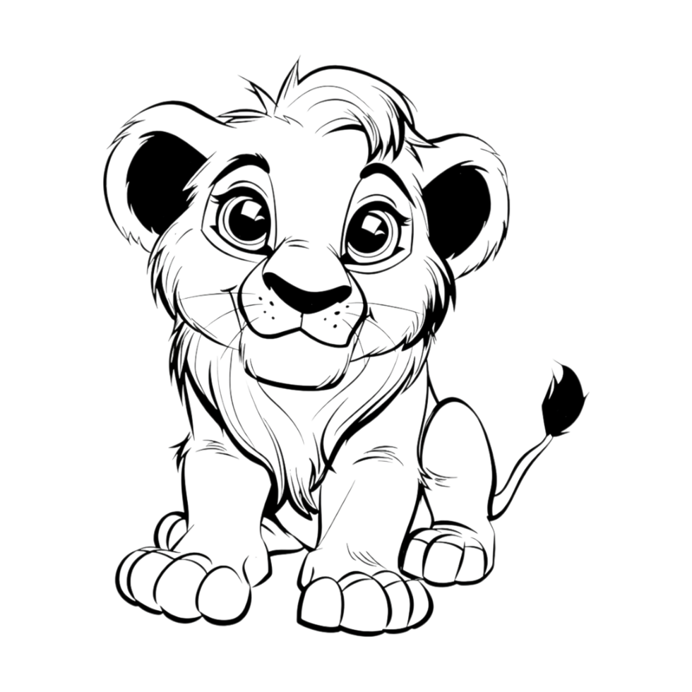 Cute Lion Sketch Art on Transparent Background png