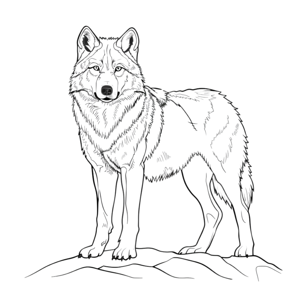 Wolf Standing Sketch Art on Transparent Background png
