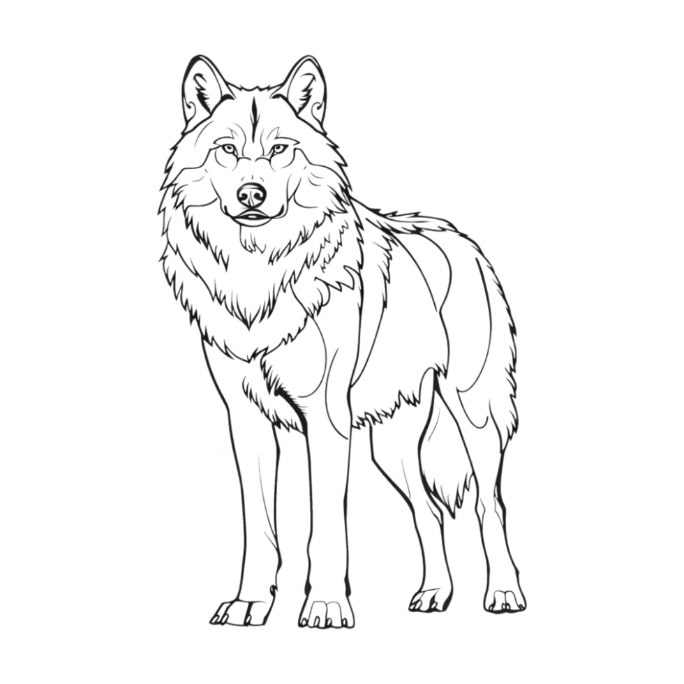 Wolf Standing Sketch Art on Transparent Background png