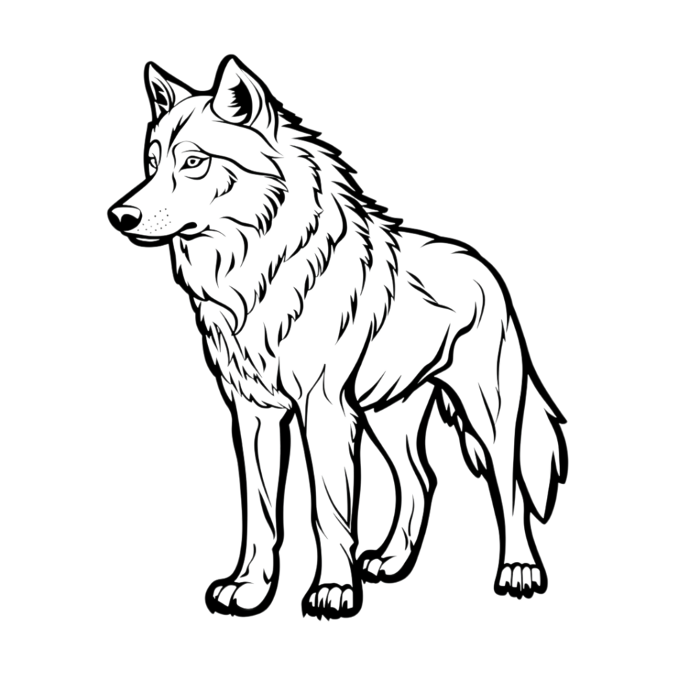 Wolf Standing Sketch Art on Transparent Background png