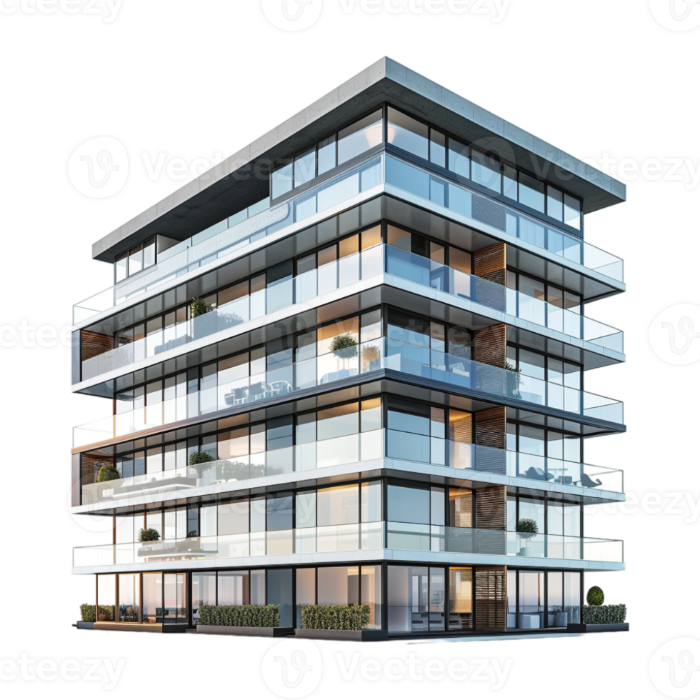 Glass Residential Office Building on Transparent Background png