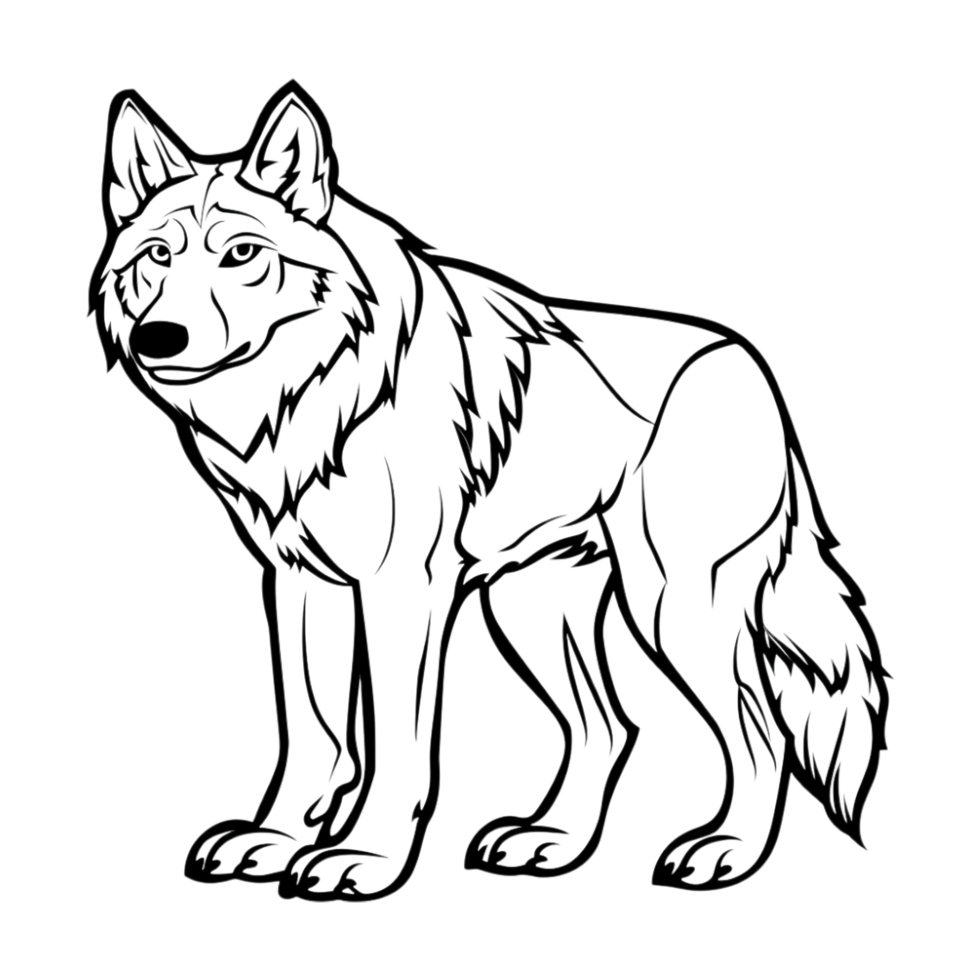 Wolf Standing Sketch Art on Transparent Background png