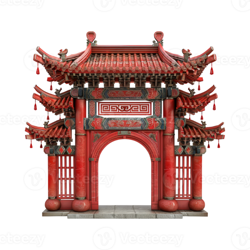 Simple Paifang Red Chinese Gate on Transparent Background png