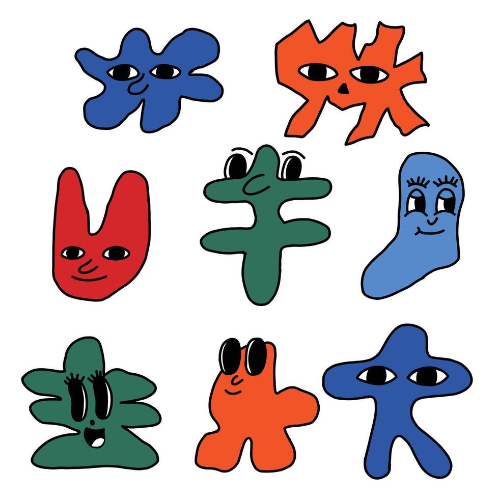 retro cartoon abstract amoeba shape cute character illustration vector
