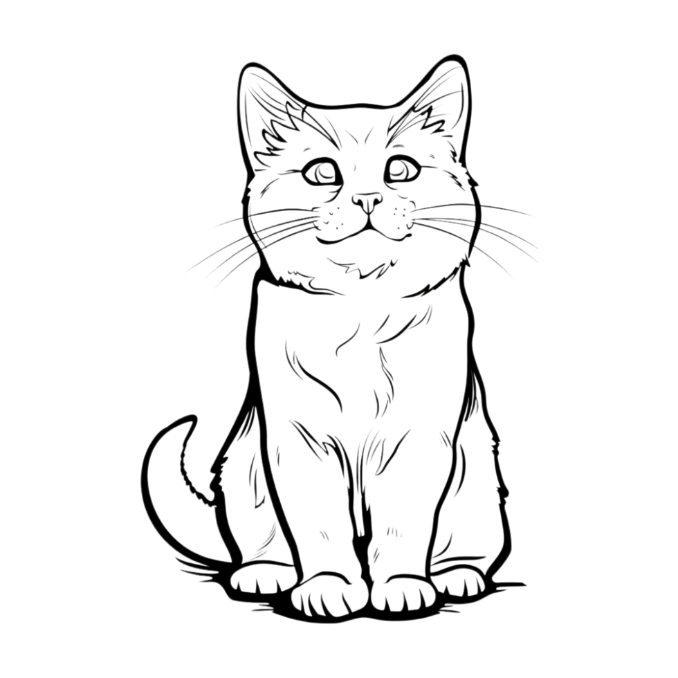 Cute Cat Sketch Art on Transparent Background png