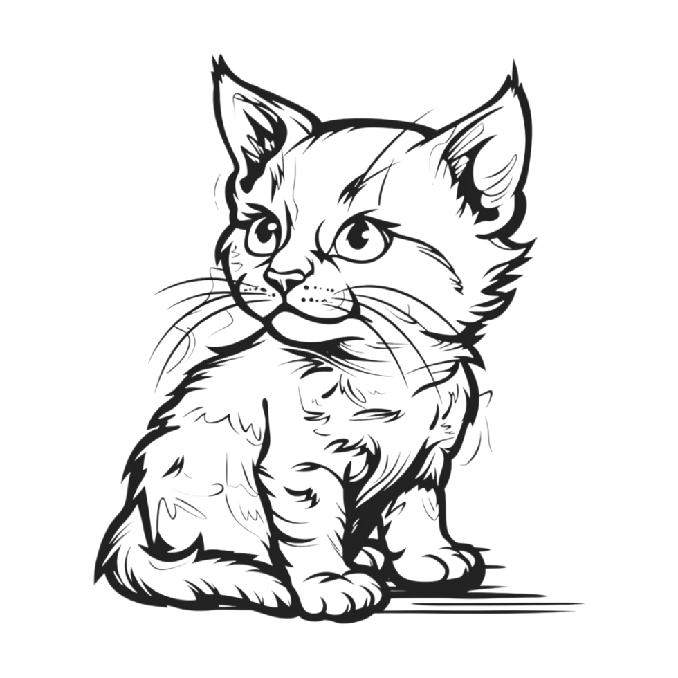 Cute Cat Sketch Art on Transparent Background png
