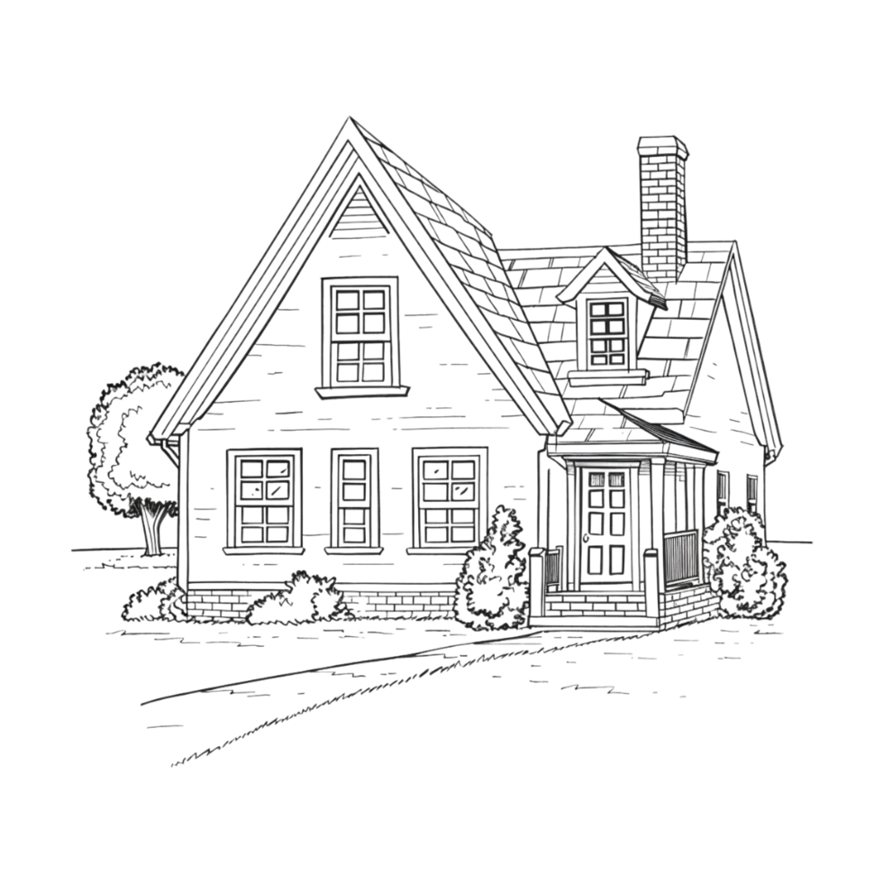 Residential House Sketch Art on Transparent Background png