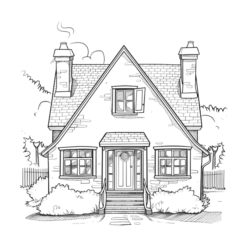 Residential House Sketch Art on Transparent Background png