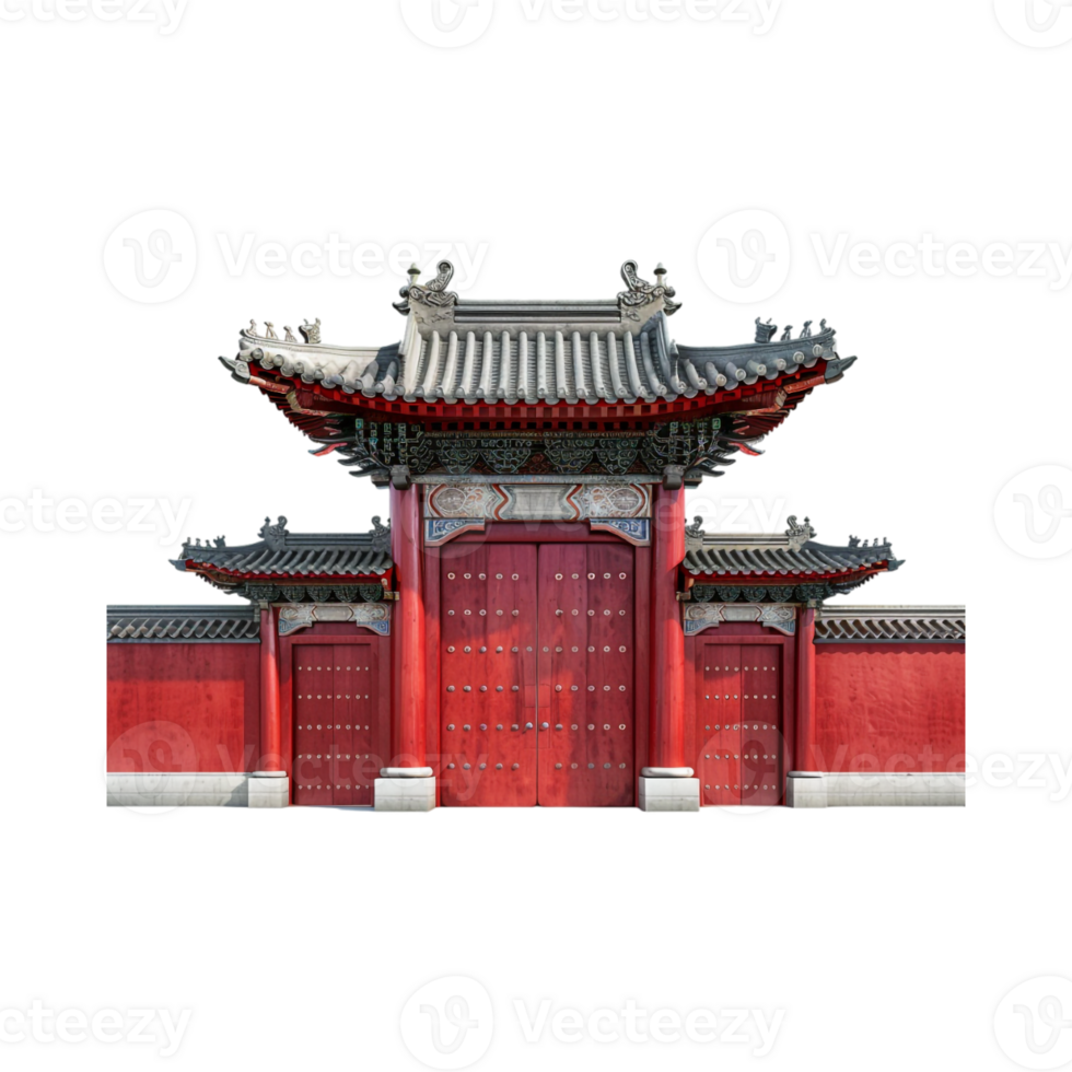 Simple Paifang Red Chinese Gate on Transparent Background png