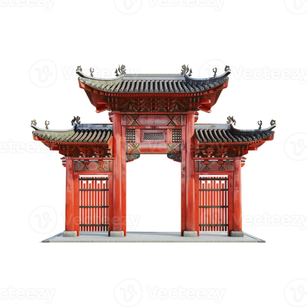 Simple Paifang Red Chinese Gate on Transparent Background png
