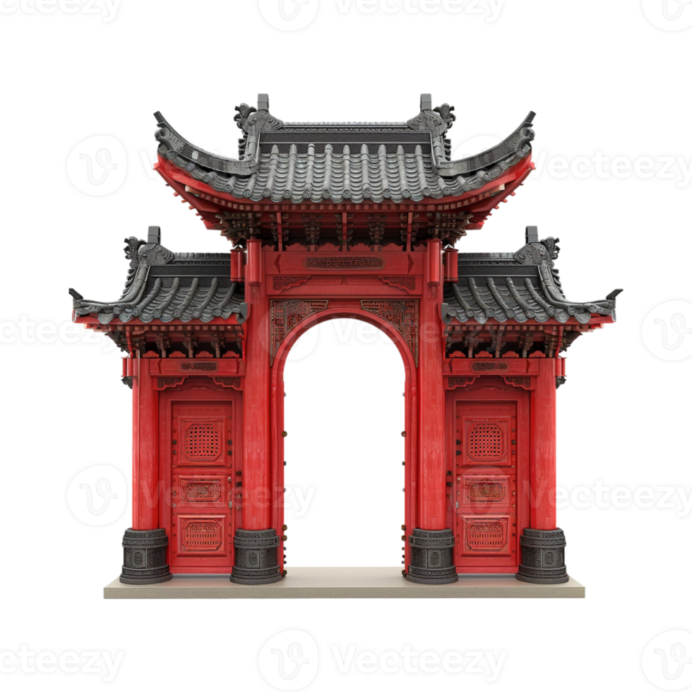 Simple Paifang Red Chinese Gate on Transparent Background png
